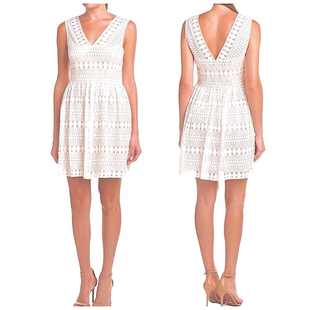 NWT ($268) BCBG Off White Lace Camielle Mini Dress 0